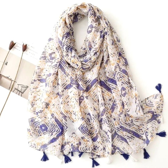 Luxury Tassel Abstract Print Scarf Shawl - Picture 1 of 6